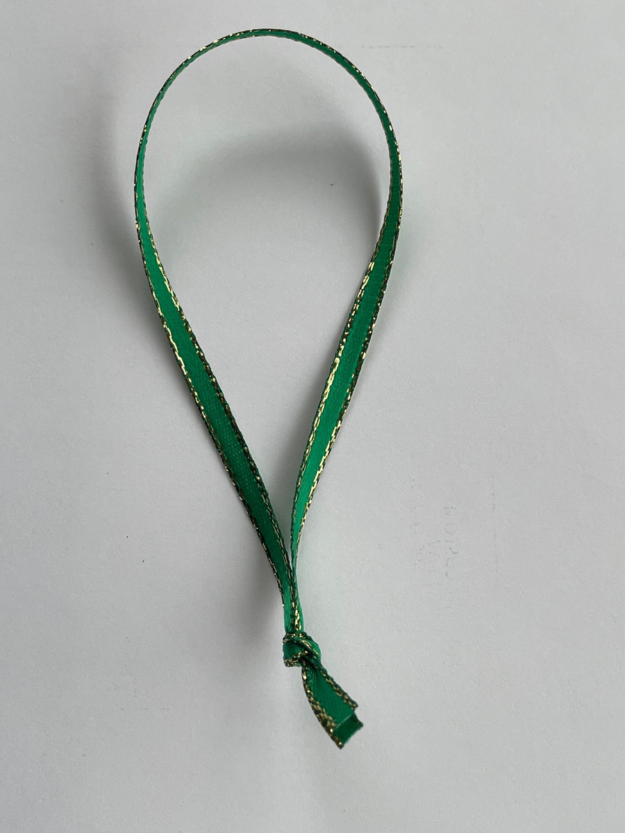 1/8 gold edge emerald green satin ribbon 5 knotted loop - Finish Line  Custom Finishing