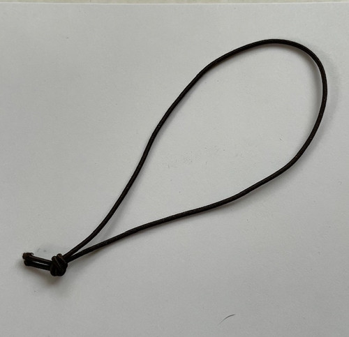 Dark brown 1/16" elastic, 4" long knotted loop