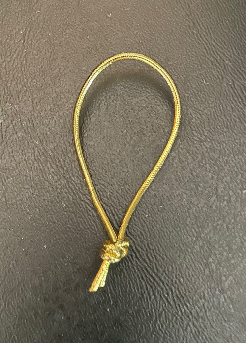 Metallic gold 1/16" elastic, 1.5" long knotted loop