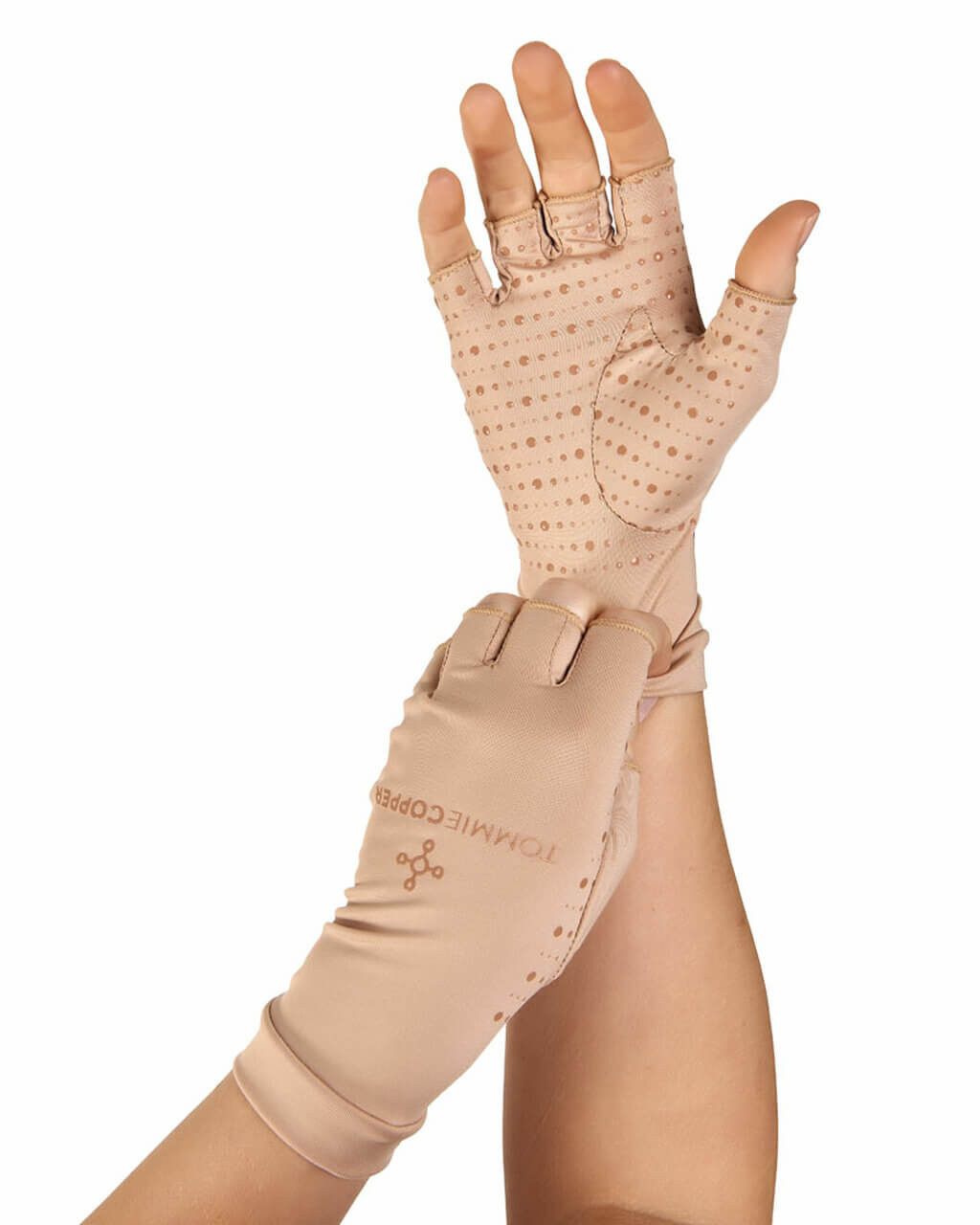 Women's Core Compression Half Finger Gloves | Nude | Size L | Tommie Copper