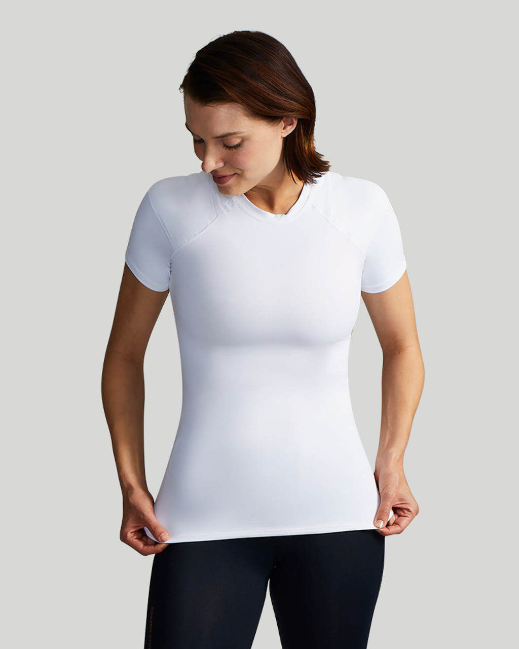Pro-Grade Tommie Copper L/S Shoulder Support Upper Back Pain Brace  Shirt-White