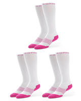 White with Pink - Women's Performance Over the Calf Compression Socks - 3-Pack