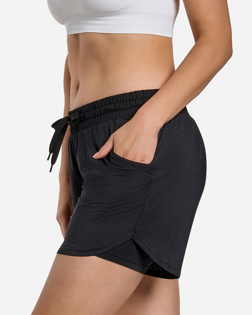 Black - Women's 2-in-1 Compression Shorts