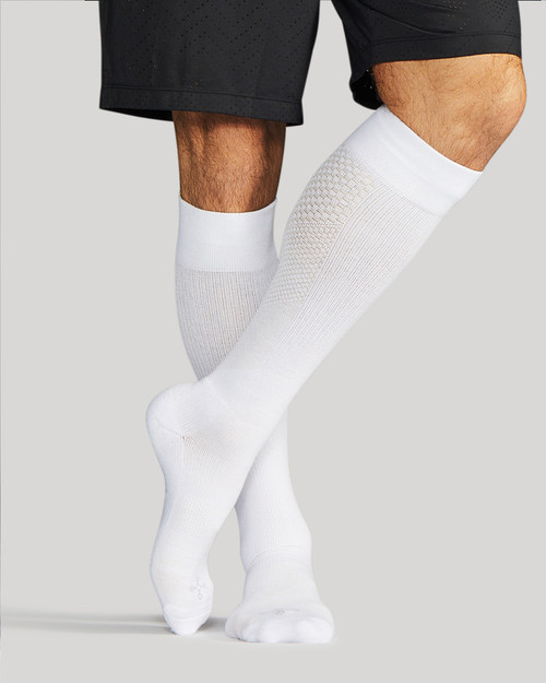White - Easy-On Compression Socks with Infrared | Men's Over the Calf