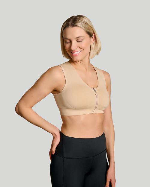 Nude - Zip Up Back Support Bra | Seamless