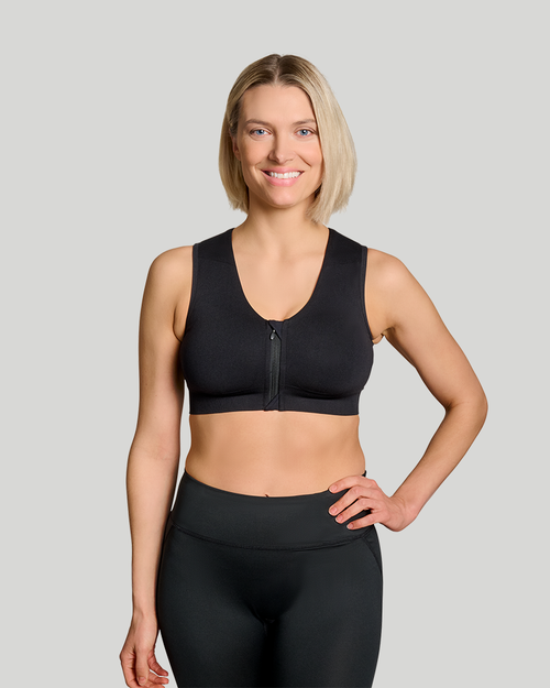 Black - Zip Up Back Support Bra | Seamless