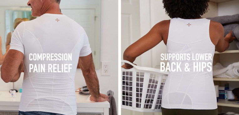 Men and women wearing Tommie Copper Lower Back Support Tops.