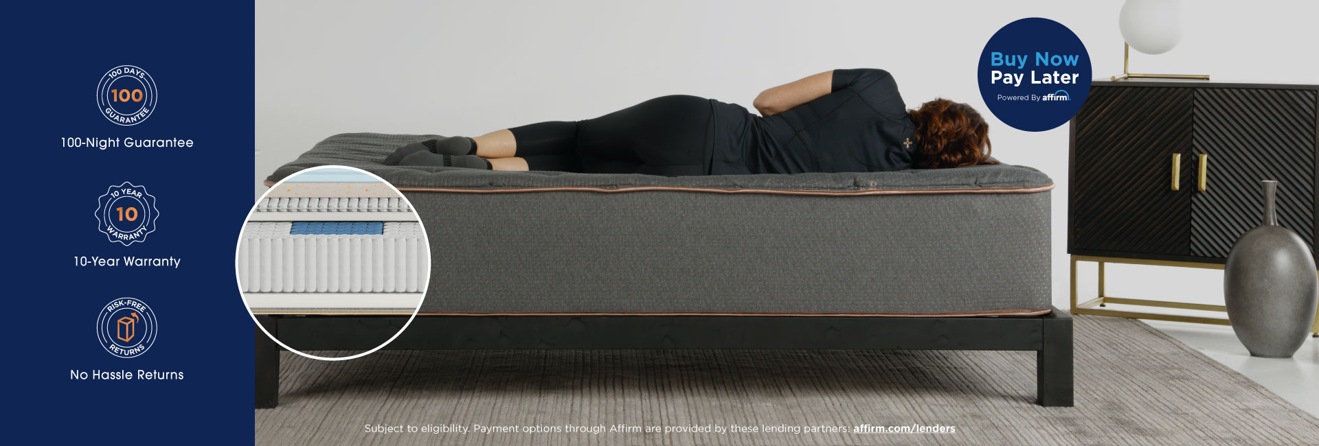 A woman laying on a Tommie Copper Mattress.