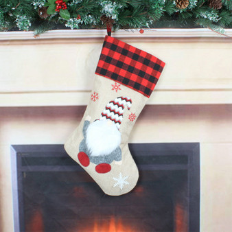 Christmas Stockings 19" Xmas Plaid Gnome Santa Stocking for Home Party Decoration(D0101HS032Y.)