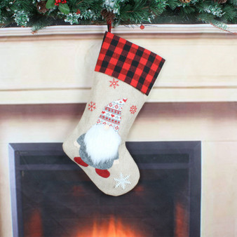 Christmas Stockings 19" Xmas Plaid Gnome Santa Stocking for Home Party Decoration(D0101HS032G.)