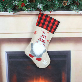 Christmas Stockings 19" Xmas Plaid Gnome Santa Stocking for Home Party Decoration(D0101HS0327.)