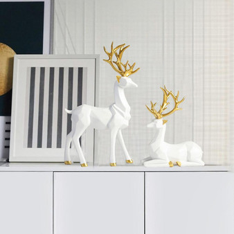 Origami Elk,resin Sitting Standing Deer Statues,for Home Decoration(D0101H9H34W.)