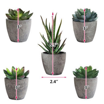 5Pcs Artificial Succulent Cactus Plants; Faux Succulent Cactus Plants with Gray Pots for Home Decor(D0102HINHVU.)