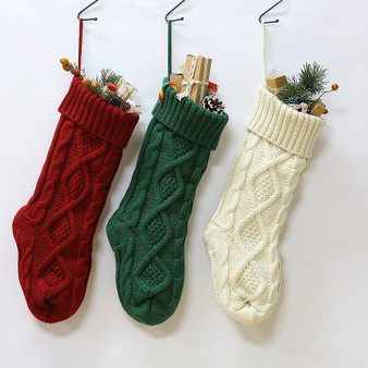3 In 1 Large 46Cm Knitted Wool Home Wall Decoration Candy Bag Socks Diamond Gift Bag Socks Hanging Ornaments(D0101H9FJPY.)