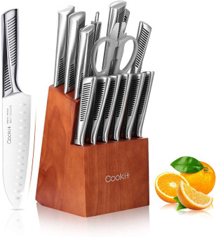 Kitchen Knife Set; 15 Piece Knife Sets with Block Chef Knife Stainless Steel Hollow Handle Cutlery with Manual Sharpener Amazon Platform Banned