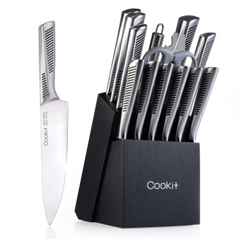 Kitchen Knife Set; 15 Piece Knife Sets with Block; Chef Knives with Non-Slip German Stainless Steel Hollow Handle Cutlery Set with Multifunctional Scissors Knife Sharpener Amazon Platform Banned