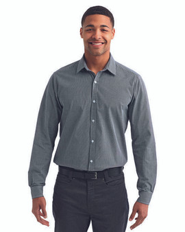 Men's Microcheck Gingham Long-Sleeve Cotton Shirt - NAVY/ WHITE - M