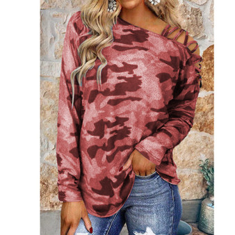 autumn and winter new women's tops off-shoulder camouflage print loose long-sleeved t-shirt