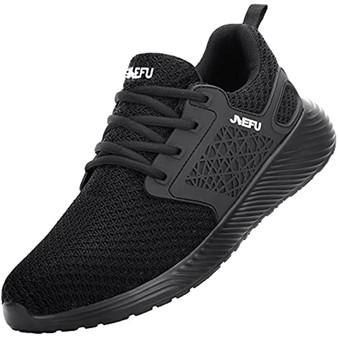 JIEFU Non Slip Shoes for men; Slip On Work Shoes Steel Toe Sneakers for Men Lightweight Comfortable Restaurant Safety Footwear