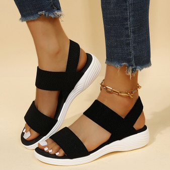 Elastic Knitting Casual Sandals Shoes Woman Summer 2022 Plus Size 43 Wedges Platform Sandals Beach Sports Sandalias Mujer