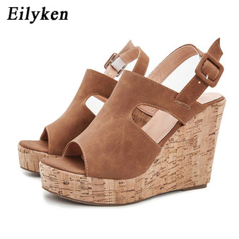 Eilyken Casual Women Platform Sandals Sexy Peep Toe Wedge Shoes Gladiator Ladies Buckle Strap High Heels Black Pink Brown