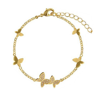 Womens Gold Color Chain Bracelet Butterfly Rhinestone Charm Bracelet Link Bracelet