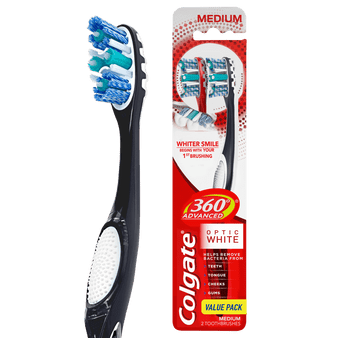 Colgate 360 Advanced Optic Whitening Toothbrush with Tongue;  Medium;  2 Count