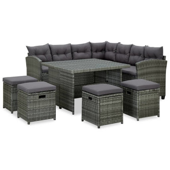 6 Piece Patio Lounge Set with Cushions Poly Rattan Gray