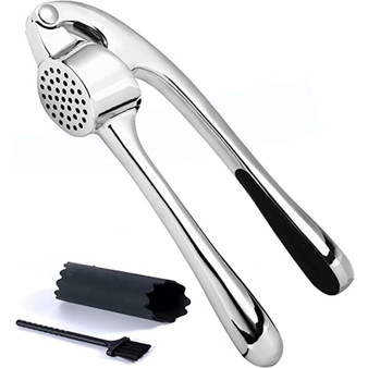 Premium Garlic Press with Silicone Roller Peeler & Cleaning Brush