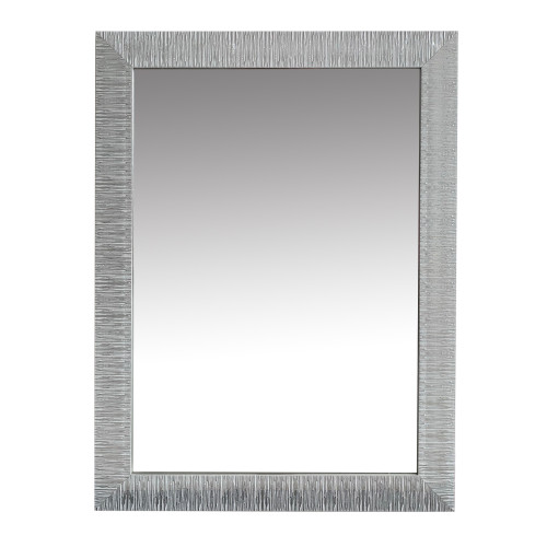 DunaWest Wood Encased Wall Mirror with Striped Motif Edges and Shimmering Leaf, Gray