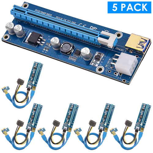 5Sets PCI-E PCI Express Risers GPU Mining Powered Riser Adapter Card w/ 23.62in USB 3.0 Cable MOLEX To SATA