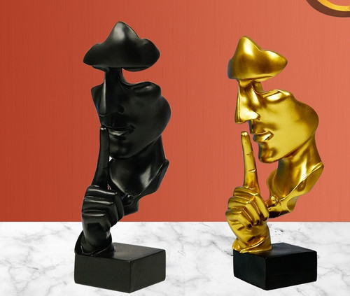 Creative Home Decoration European Resin Crafts Silence Is Gold Abstract Sculpture Decoration Living Room Office Desktop Decoration(D0101H2GNMY.)