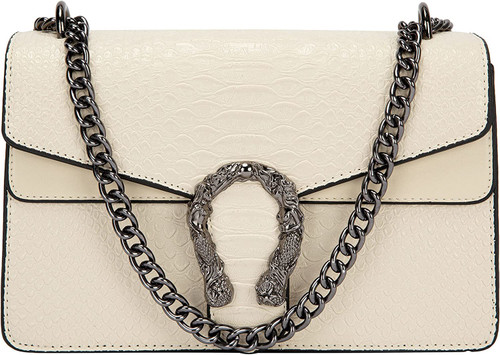 Crossbody Shoulder Square Purse For Women - Fashion Embossed Snake-Print Leather Handbag Metal Chain satchel Tote Bag 