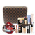 Checkered Makeup Bag;  2Pcs Travel Cosmetic Bags;  Portable Toiletry Organizer for Women;  Lightweight and Waterproof Leather Toiletries Bag for Girl Friend Wife Christmas Gifts;  Brown