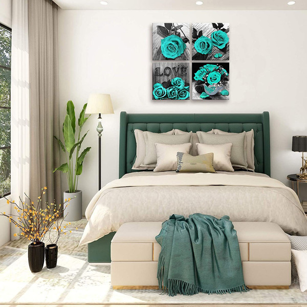 Canvas Wall Art Red Rose Painting Bathroom Accessories,Black and White Wall Art Flower Pictures Canvas Print Artwork for Living Room Bedroom Home Decorations 4 Pieces(D0102HPU3PU.)