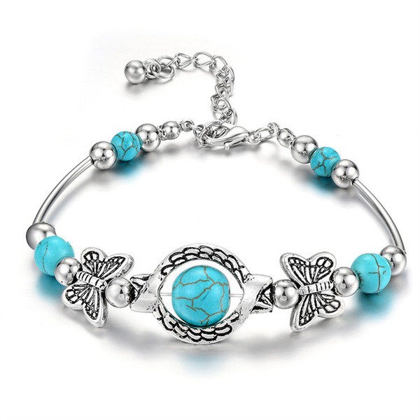 Charm Vintage Silver Natural Turquoise Butterfly Bracelet & Bangle