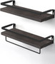 Floating bathroom shelf with towel rail; bathroom/living/kitchen/bedroom wall shelf set of 2; light brown; dark brown; black. Floating bathroom shelf with towel rail; bathroom/living/kitchen/bedroom wall shelf set of 2; light brown; dark brown; black.