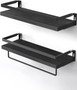 Floating bathroom shelf with towel rail; bathroom/living/kitchen/bedroom wall shelf set of 2; light brown; dark brown; black. Floating bathroom shelf with towel rail; bathroom/living/kitchen/bedroom wall shelf set of 2; light brown; dark brown; black.