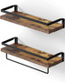 Floating bathroom shelf with towel rail; bathroom/living/kitchen/bedroom wall shelf set of 2; light brown; dark brown; black. Floating bathroom shelf with towel rail; bathroom/living/kitchen/bedroom wall shelf set of 2; light brown; dark brown; black.