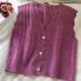 Women's Small Size Autumn Wavy Trim V-Neck Knit Vest Short Sleeveless Vest Coat Tank Top; Purple Women's Small Size Autumn Wavy Trim V-Neck Knit Vest Short Sleeveless Vest Coat Tank Top; Purple