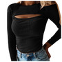 Autumn Sexy Women Blouses Chest Cutout Long-sleeved Ribbed Solid Color Tops Women Casual Tops Sexy Hollow Out Blouses Autumn Sexy Women Blouses Chest Cutout Long-sleeved Ribbed Solid Color Tops Women Casual Tops Sexy Hollow Out Blouses