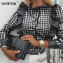 Autumn Lace Ruffles Women's Shirts Elegant Long Lantern Sleeve Houndstooth Shirt Female Winter Office Casual Fashion Ladies Tops Autumn Lace Ruffles Women's Shirts Elegant Long Lantern Sleeve Houndstooth Shirt Female Winter Office Casual Fashion Ladies Tops