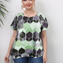 Plus Size Casual T-shirt; Women's Plus Colorful Geometric Print Short Sleeve Round Neck Medium Stretch T-shirt