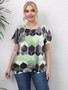 Plus Size Casual T-shirt; Women's Plus Colorful Geometric Print Short Sleeve Round Neck Medium Stretch T-shirt