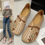 Women Soft Leather Hole Shoes Casual Retro Loafers Sandals Summer Ethnic Style Flowers Flat Hollow Cozy Lightweight Spring Summer Autumn Women Soft Leather Hole Shoes Casual Retro Loafers Sandals Summer Ethnic Style Flowers Flat Hollow Cozy Lightweight Spring Summer Autumn