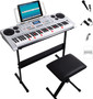 JMFinger 61 Keys Electronic Keyboards Portable Piano Keyboard for Beginners Set with Full Size Lighted Keys, Built-In Speakers, Microphone, OTG Cable, Music Stand, Keyboard Stand and Bench, Silver JMFinger 61 Keys Electronic Keyboards Portable Piano Keyboard for Beginners Set with Full Size Lighted Keys, Built-In Speakers, Microphone, OTG Cable, Music Stand, Keyboard Stand and Bench, Silver