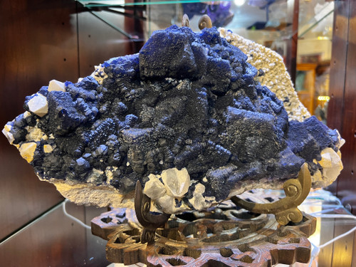 Mongolian Blue Fluorite on Quartz, Huanggang Mine, Inner Mongolia. 13” 33cm x 7” 17 cm x 3.25 8 cm.