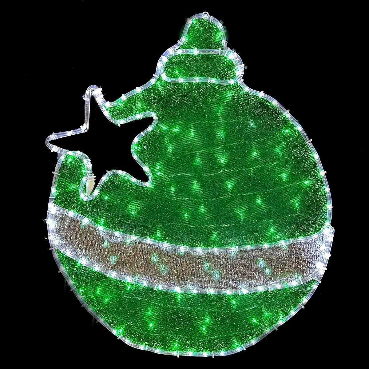 Green and White Tinsel LED Rope Light Bauble
