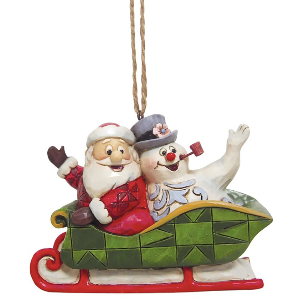 Santa and Frosty In Sleigh hanging decoration - 7cm