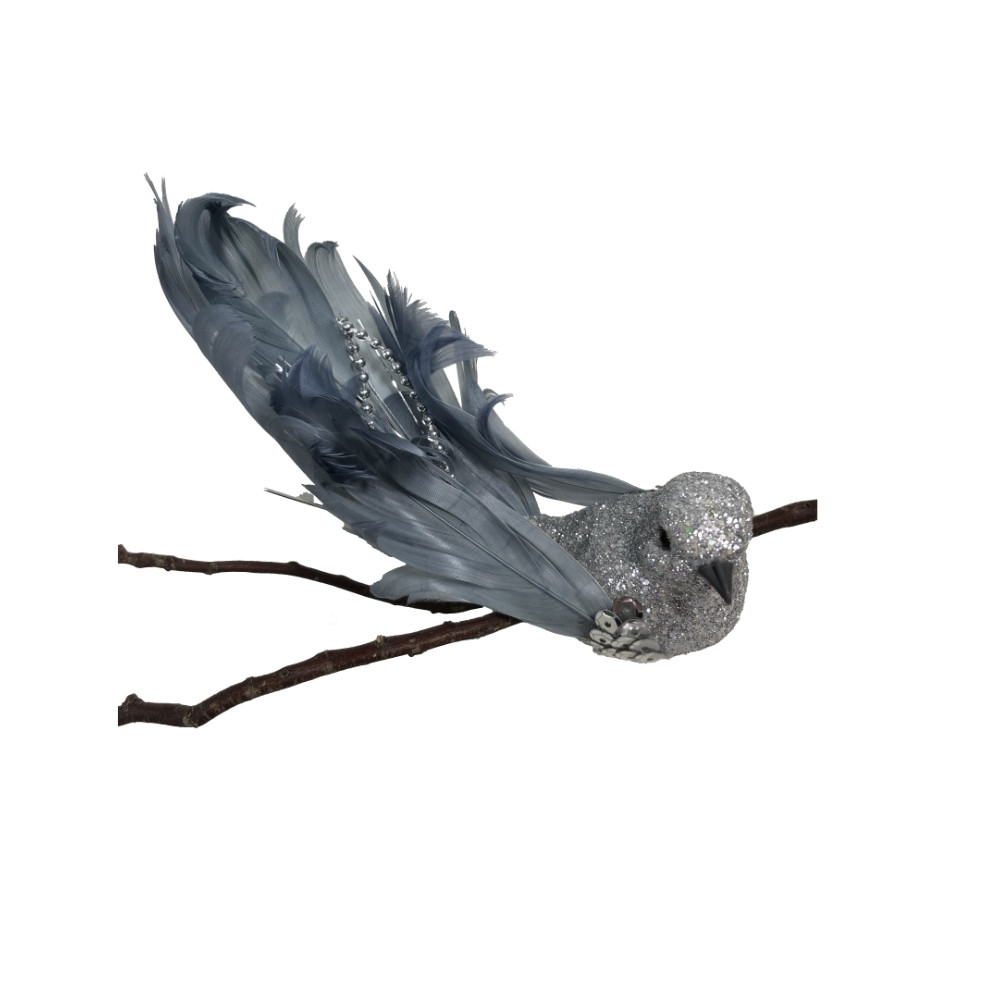Silver Feather Tail Glitter Bird